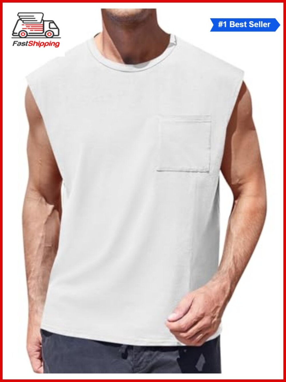 ✨ Cut Off Tank Top Mens Sleeveless Workout Gym Muscle Shirt with Pocket